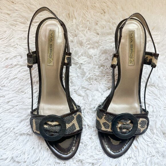 VIA SPIGA Animal Print Slingback Heels | Brown | Size 8 - Picture 2 of 6